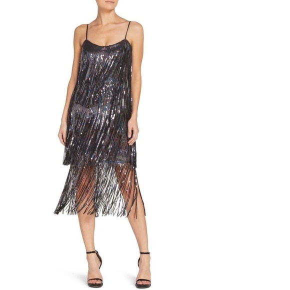 NEW DRESS THE POPULATION Onyx ROXY Sequin FRINGE 1920's Flapper SHIFT DRESS XXS - Picture 2 of 16